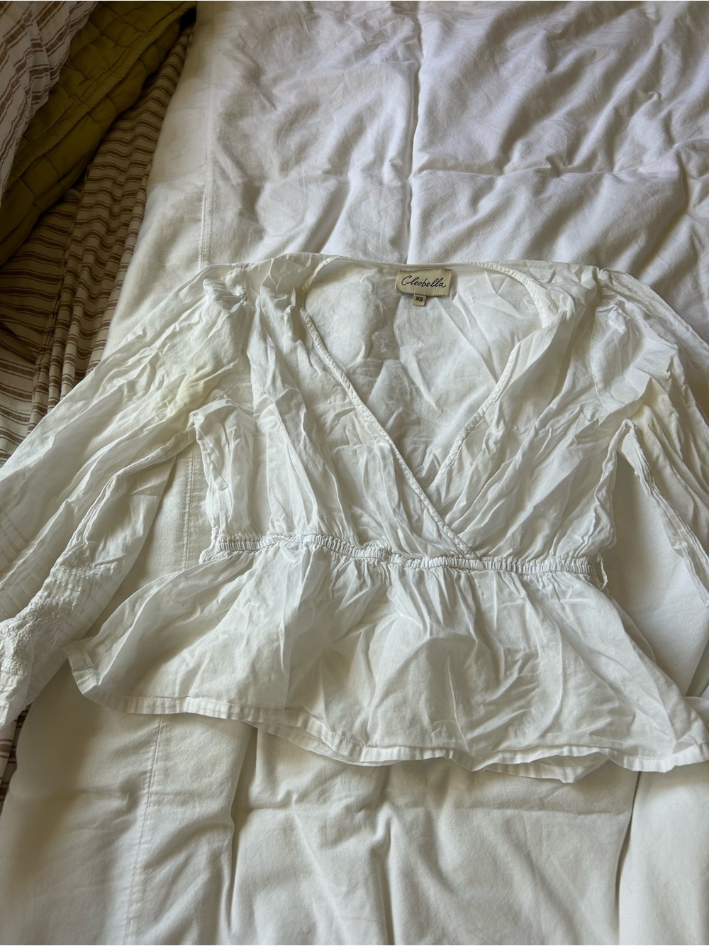 Cleobella White Peplum Wrap Top with V-Neck
